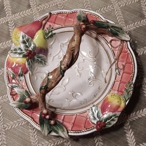 Vintage Fitz & Floyd “Enchanted Holiday” Branch Handled Basket Embossed Fruit